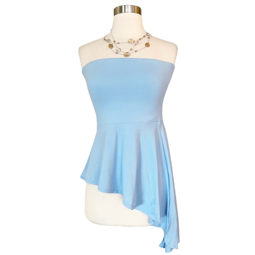 SUSANA MONACO Strapless Top Asymmetrical Light Blue Spa Jersey Knit Blouse XS